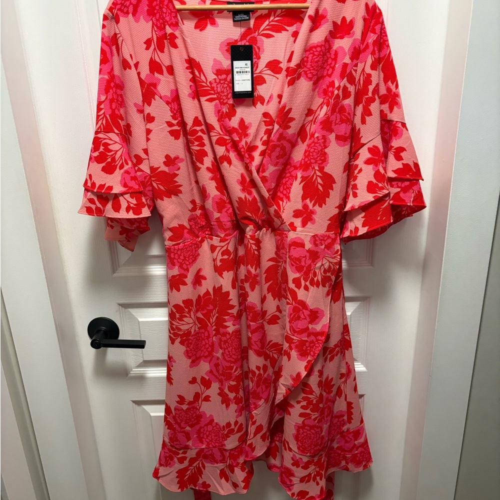 City Chic Red and Pink Floral Dress